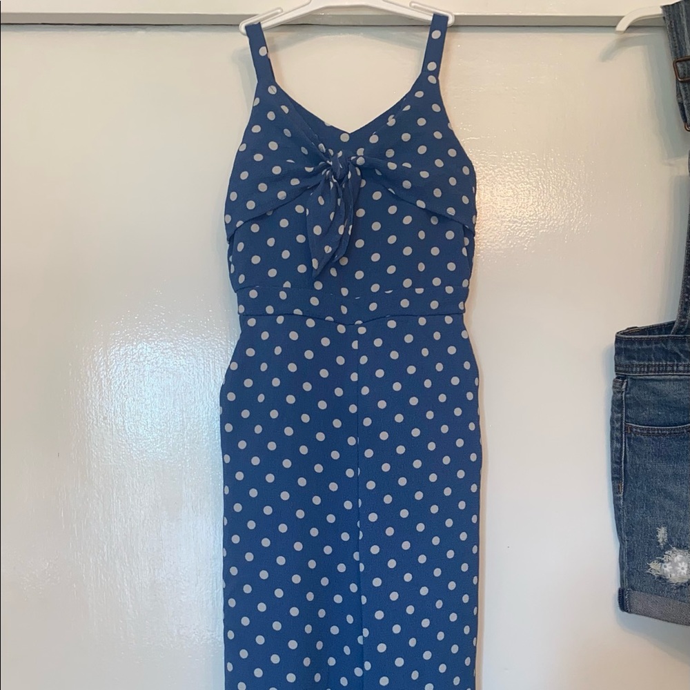 Girls spaghettis Sleeveless Blue Polka Dot Wide Leg Jumpsuit Size 7